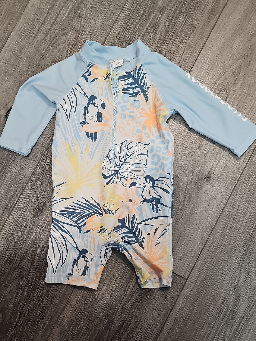 Kids Tropical Print Rash Guard Swimsuit - Light Blue
